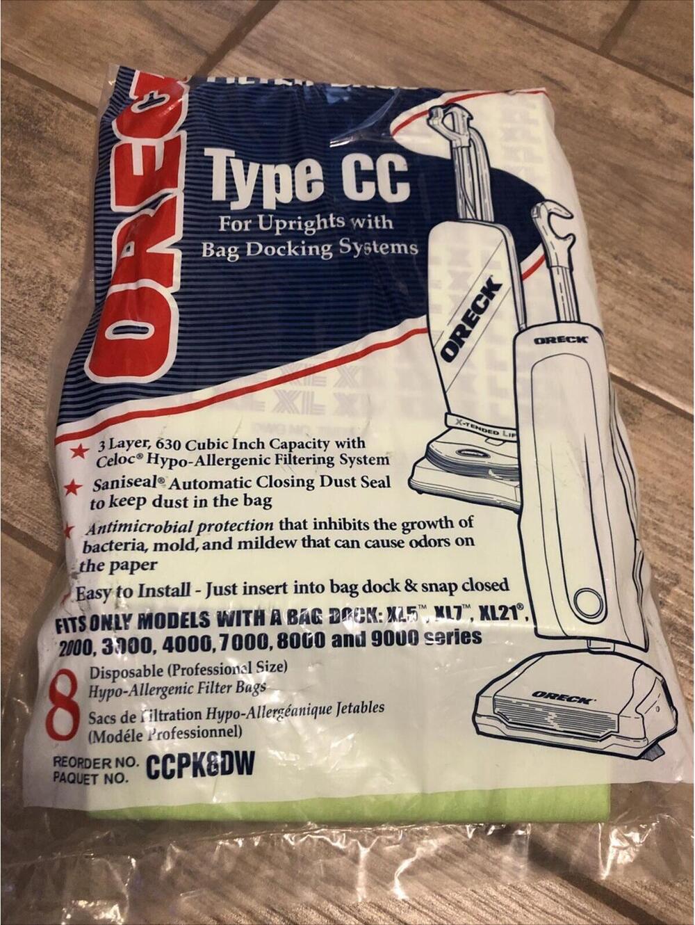 Oreck‎ Type CC Upright Vacuum Bags CCPK8DW Hypo Allergenic Open Pack of 6